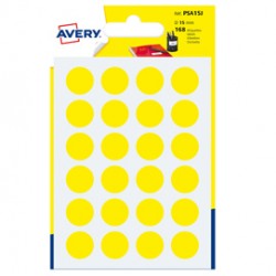 Blister 168 etichetta adesiva tonda PSA giallo Ø15mm Avery