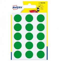 Blister 90 etichetta adesiva tonda PSA verde Ø19mm Avery