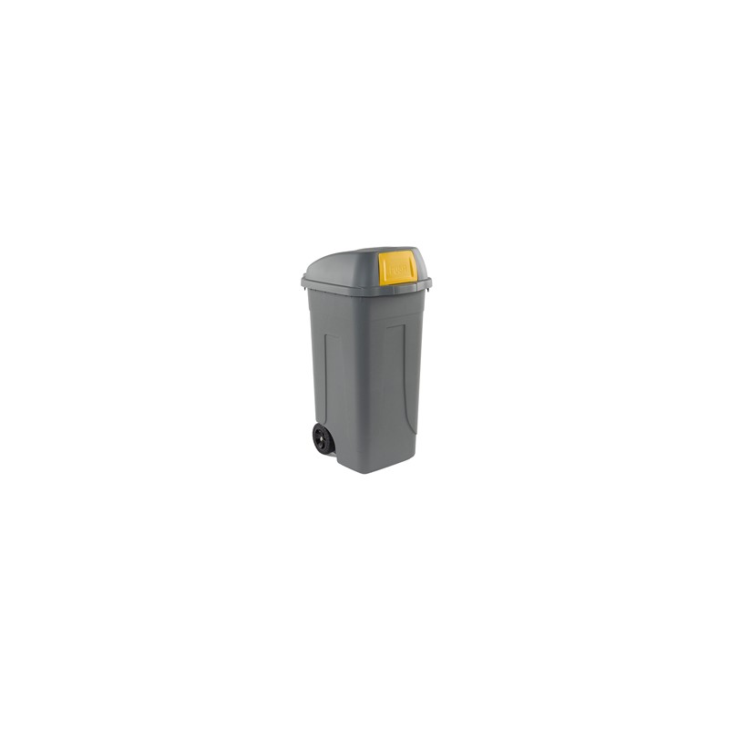Bidone Raccolta Differenziata Da 100 Litri Con Ruote E Coperchio - Grigio/Giallo, 49x54x85 Cm, Per Interno/esterno