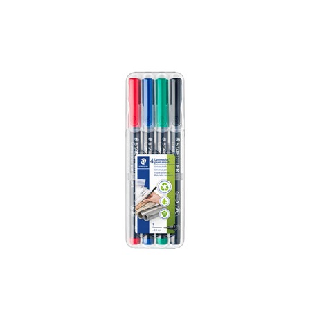 Pennarello Lumocolor Permanent 313 - punta 0,4 mm - colori assortiti - Staedtler - astuccio 4 colori