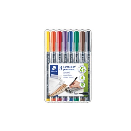 Pennarello Lumocolor Permanent 313 - punta 0,4 mm - colori assortiti - Staedtler - astuccio 8 colori