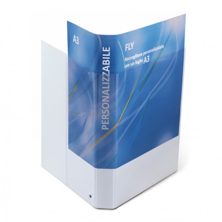 Raccoglitore personalizzabile Fly - 22 x 30 cm - 4 anelli a D 17 mm - dorso 5,5 cm - bianco - Sei Rota