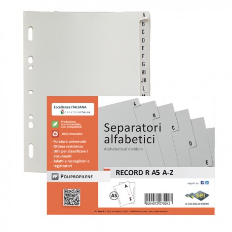 Separatore alfabetico A/Z Record R - PPL - 15x21 cm - A5 - grigio - Sei Rota