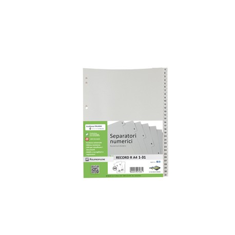 Separatore numerico 1/31 Record R - PP - 21 x 29,7 cm - A4 - grigio - Sei Rota