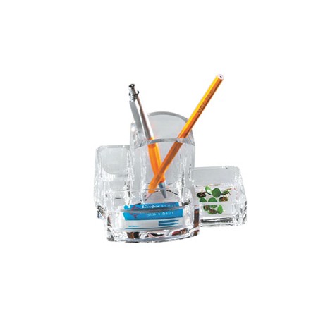 Portacancelleria con portapenne - acrilico - 15 x 10 x 9 cm - trasparente - Lebez
