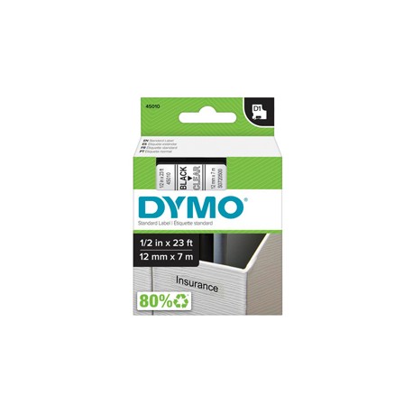 Nastro D1 standard 450100 - 12 mm x 7 mt - PL - nero/trasparente - Dymo