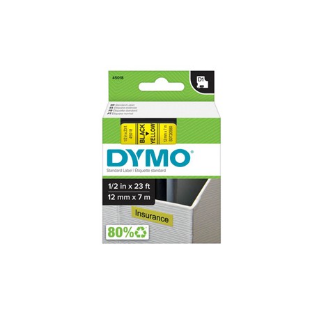 Nastro D1 450180 - 12 mm x 7 mt - nero/giallo - Dymo