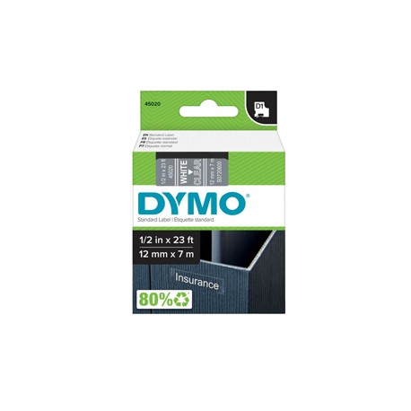 Nastro D1 450200 - 12 mm x 7 mt - bianco/trasparente - Dymo