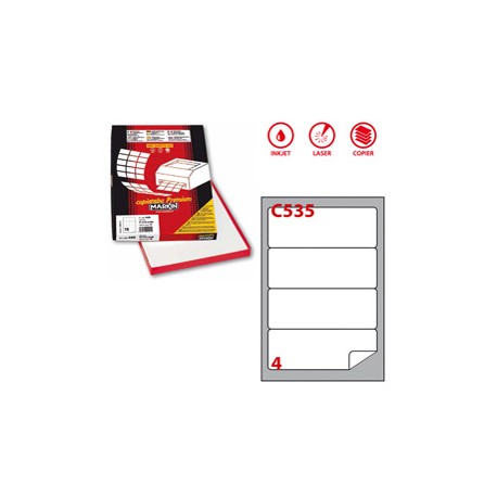 Etichette adesive C/535 - in carta - permanenti - 190 x 61 mm - 4 et/fg - 100 fogli - bianco - angoli tondi - Markin