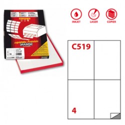 Etichette adesive C/519 - in carta - permanenti - 105 x 148,5 mm - 4 et/fg - 100 fogli - bianco - Markin