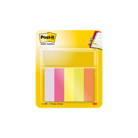 Segnapagina Post it® in carta - 670-5 - 15 x 50 mm - 5 colori Neon - Post it® - conf. 500 pezzi