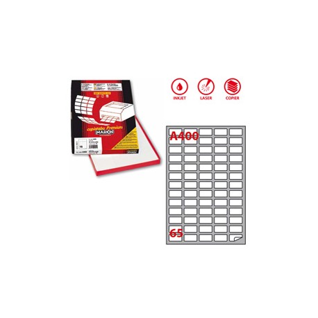 Etichette adesive A/400 - in carta - permanenti - 38,1 x 21,2 mm - 65 et/fg - 100 fogli - bianco - angoli tondi - Markin