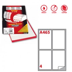 Etichette adesive A/465 - in carta - angoli arrotondati - permanenti - 139 x 99,1 mm - 4 et/fg - 100 fogli - bianco - Ma