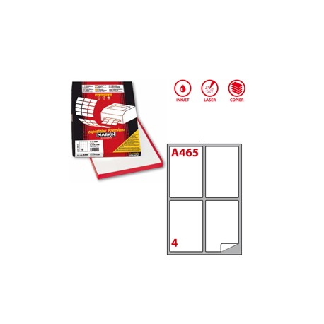 Etichette adesive A/465 - in carta - permanenti - 139 x 99,1 mm - 4 et/fg - 100 fogli - bianco - angoli tondi - Markin