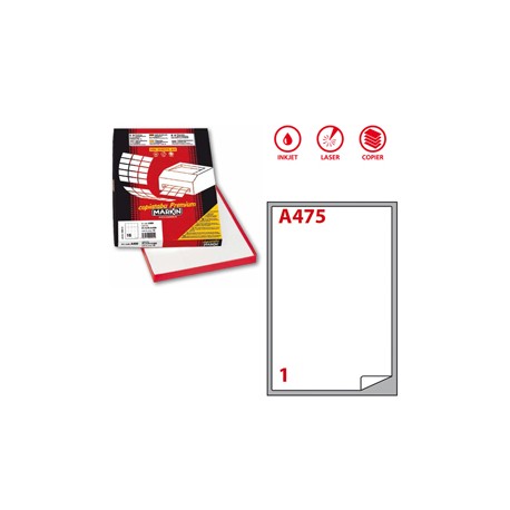 Etichette adesive A/475 - in carta - angoli arrotondati - permanenti - 199,6 x 289,1 mm - 1 et/fg - 100 fogli - bianco -