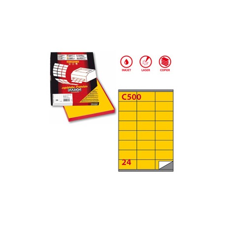 Etichette adesive C/500 - in carta - permanenti - 70 x 36 mm - 24 et/fg - 100 fogli - giallo - Markin