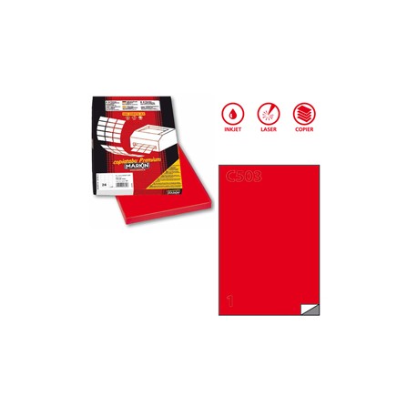 Etichette adesive C/503 - in carta - permanenti - 210 x 297 mm - 1 et/fg - 100 fogli - rosso - Markin