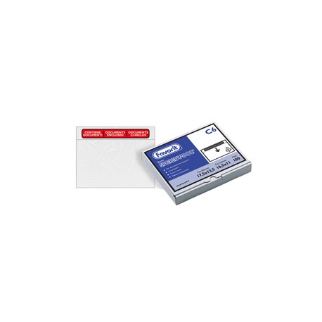 Busta adesiva Speedy Doc - con stampa "contiene documenti" - C6 (16,5 x 11 cm) - LDPE - trasparente - Favorit - conf. 10