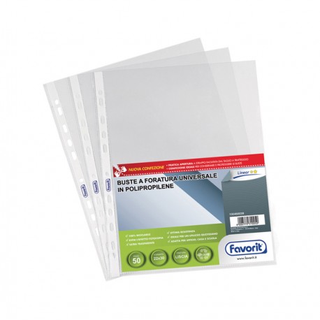 Buste forate Special PP - Linear - liscio - 22 x 30 cm - trasparente - Favorit - conf. 50 pezzi