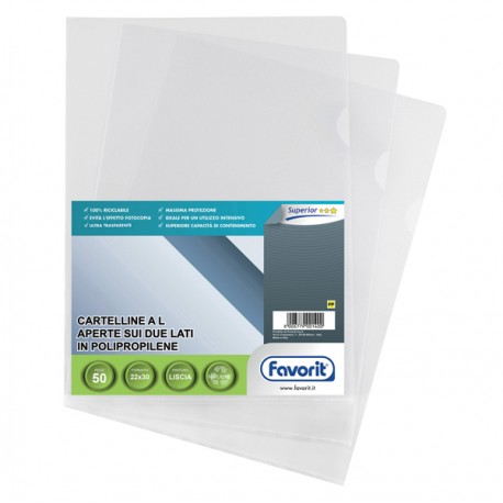 Cartellina a L Pratic - 22 x 30 cm - PP - liscio pesante - Favorit - conf. 50 pezzi
