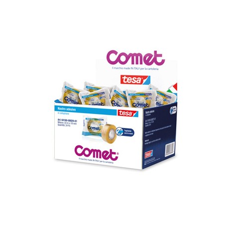 Nastro adesivo - confezionato singolarmente - 19 mm x 33 m - cellophane - trasparente - Comet