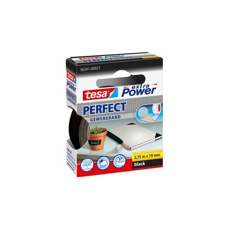 Nastro adesivo telato XP Perfect - 19 mm x 2,7 m - tela plastificata - nero - Tesa