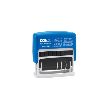 Timbro Mini Info S120/WD Datario + Polinomio - 12 diciture 4 mm - autoinchiostrante - Colop