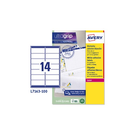 Etichette adesive L7163 - in carta - angoli arrotondati - permanenti - 99,1 x 38,1 mm - 14 et/fg - 100 fogli - bianco - 