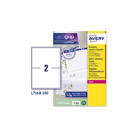 Etichette adesive L7168 - in carta - angoli arrotondati - permanenti - 199,6 x 143,5 mm - 2 et/fg - 100 fogli - bianco -