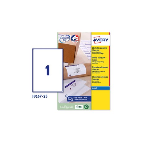 Etichette adesive J8167 - in carta - angoli arrotondati - inkjet - permanenti - 199,6 x 289,1 mm - 1 et/fg - 25 fogli - 