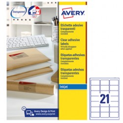 Etichette adesive J8560 - in PE - inkjet - permanenti - 63,5 x 38,1 mm - 21 et/fg - 25 fogli - trasparente - Avery