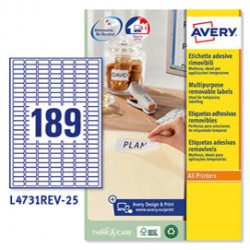 Etichette adesive L4731REV - in carta - angoli arrotondati - rimovibili - 25,4 x 10 mm - 189 et/fg - 25 fogli - bianco -