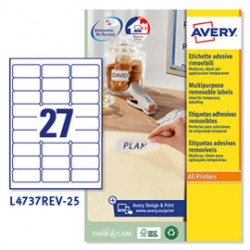 Etichette adesive L4737REV - in carta - angoli arrotondati - rimovibili - 63,5 x 29,6 mm - 27 et/fg - 25 fogli - bianco 