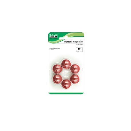 Bottoni magnetici - diametro 2 cm - rosso - Lebez - blister 12 pezzi