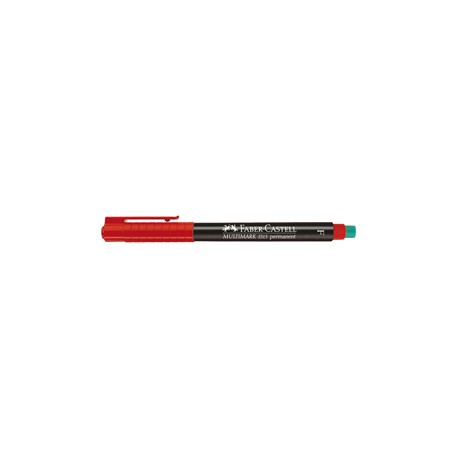 Pennarello Multimark universale permanente con gomma - rosso - punta fine 0,6mm - Faber Castell