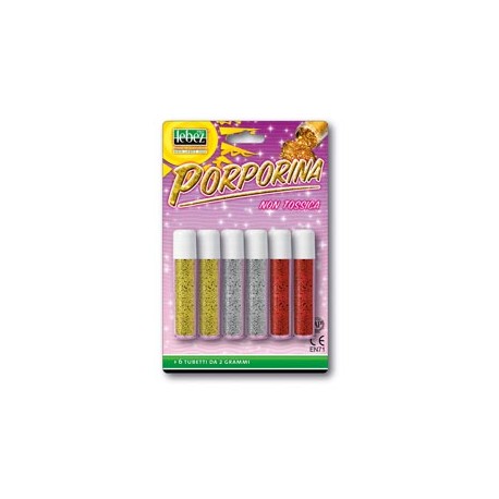 Porporina glitter - 2gr - colori assortiti - Lebez - conf. 6 tubi