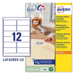 Etichette adesive L4743REV - in carta - angoli arrotondati - rimovibili - 99,1 x 42,3 mm - 12 et/fg - 25 fogli - bianco 