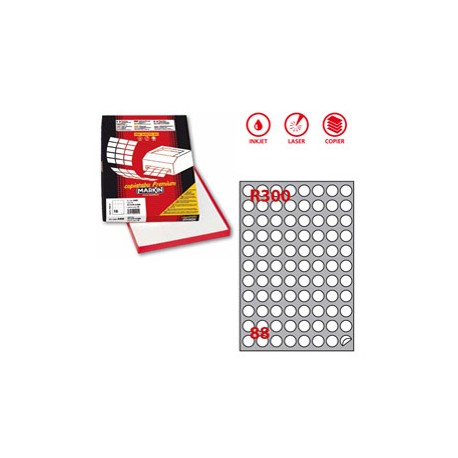 Etichette adesive R/300 - in carta - permanenti - tonde - diametro 20 mm - 88 et/fg - 100 fogli - bianco - Markin
