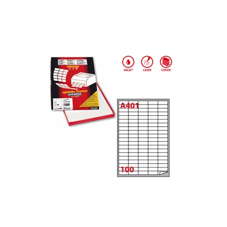 Etichette adesive A/401 - in carta - permanenti - 37 x 14 mm - 100 et/fg - 100 fogli - bianco - angoli tondi - Markin