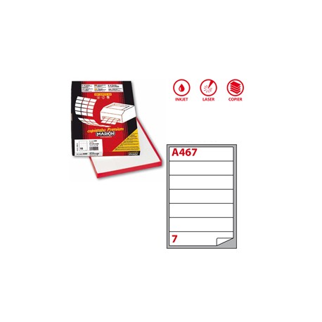 Etichette adesive A/467 - in carta - permanenti - 190 x 38 mm - 7 et/fg - 100 fogli - bianco - angoli tondi - Markin