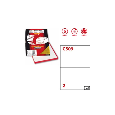 Etichette adesive C/509 - in carta - extra permanenti - 210 x 148,4 mm - 2 et/fg - 100 fogli - bianco - Markin