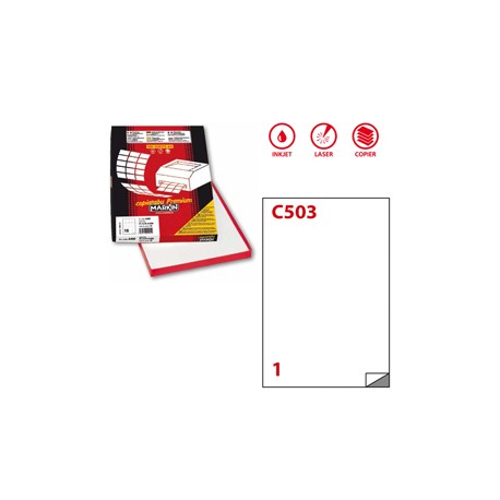 Etichette adesive C/503 - in carta - extra permanenti - 21 x 29,7 cm - 1 et/fg - 100 fogli - bianco - Markin