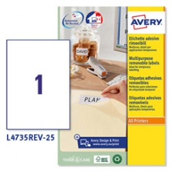 Etichette adesive L4735REV - in carta - angoli arrotondati - rimovibili - 210 x 297 mm - 1 et/fg - 25 fogli - bianco - A