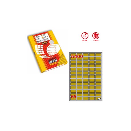 Etichette adesive A/400 - in carta - permanenti - 38,1 x 21,2 mm - 65 et/fg - 100 fogli - oro - angoli tondi - x laser -