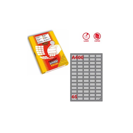 Etichette adesive A/400 - in carta - permanenti - 38,1 x 21,2 mm - 65 et/fg - 100 fogli - argento - angoli tondi - x las