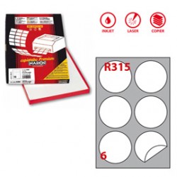 Etichette adesive R/315 - in carta - permanenti - tonde - diametro 85 mm - 6 et/fg - 100 fogli - bianco - Markin