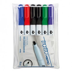 Pennarello Tratto Memo - a secco - per lavagne cancellabili - punta conica - tratto 2,5mm - astuccio 6 colori - Tratto