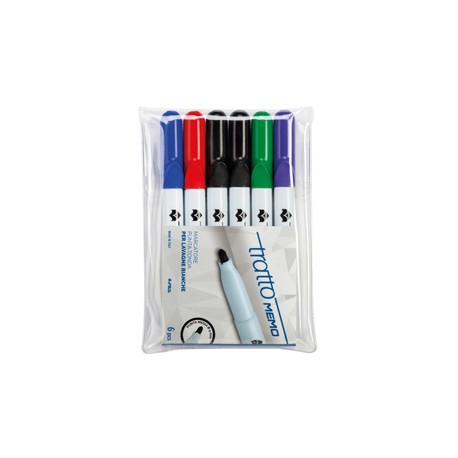 Pennarello Tratto Memo - a secco - per lavagne cancellabili - punta conica - tratto 2,5mm - astuccio 6 colori - Tratto