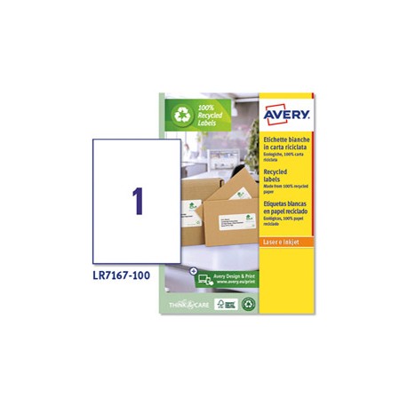 Etichette per buste e pacchi in carta riciclata - bianca - 199,6x289,1mm - 100 fogli - Avery