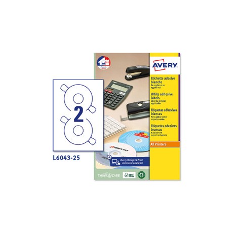 Etichette adesive tonde L6043 - in carta - laser - permanenti - diametro CD 117 mm - foro 41 mm - 2 et/fg - 25 fogli - b